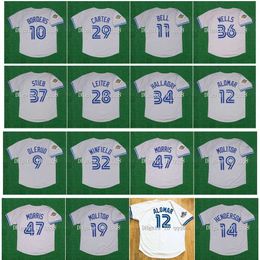 Béisbol universitario viste 1992 Retro 29 Joe Carter Jersey 12 Roberto Alomar 11 Derek Bell 37 Dave Stieb 9 John Olerud 47 Jack Morris 32 Dave Winfield José Bautista