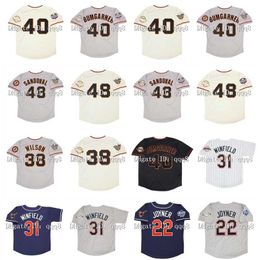 College Baseball porte 2010 2012 Retro Madison Bumgarner Jersey 48 Pablo Sandoval 38 Brian Wilson 1998 Dave Winfield 22 Wally Joyner Maillots de baseball vintage