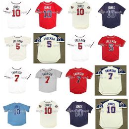 College Baseball Wears 2012 Vintage Chipper Jones Maillots 5 Freddie Freeman 7 Dansby Swanson Rouge Bleu Blanc Gris Retro Throwback Baseball