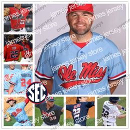 College Baseball Wears 2019 NCAA Ole Miss Rebels # 26 Doug Nikhazy 28 Austin Miller 35 Kevin Graham Blanco Rojo Azul marino Azul claro CWS College Baseball Jersey