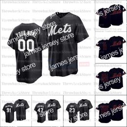 College Baseball Wears 2021 Maillot de baseball All Black Fashion and Players 'Week-end NewYork 20 Pete Alonso 48 Jacob deGrom 1 Amed Rosario 30 Michael Conforto 33