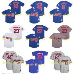 College Baseball Wears Buffalo Bisons Montreal Expos Jersey 27 Vladimir Guerrero 8 Gary Carter 10 Andre Dawso 45 Pedro Martinez Azul Gris Blanco Gary Carter