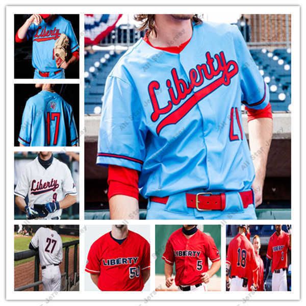 Le baseball universitaire porte la NCAA Custom Liberty Lu Baseball Jersey College Derek Orndorff Aaron Anderson Three Hillier Gray Betts cousu bleu rouge blanc
