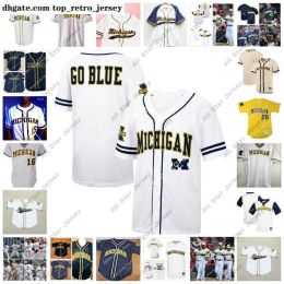 El béisbol universitario viste una camiseta de béisbol de los Michigan Wolverines cosida a medida JAYLEN JONES 28 KEATON CARATTINI 30 JACK WHITE 32 TYLER FULLMAN A