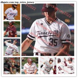 Le baseball universitaire porte un maillot de baseball Texas A M Aggies cousu sur mesure Daniel Mengden Michael Wacha Tyler Naquin Ryne Birk Boomer White Nic