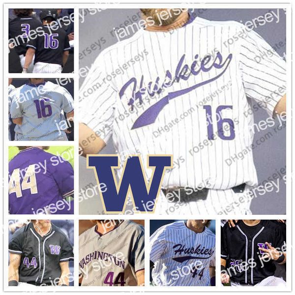 College Baseball Wears Custom Washington Huskies NCAA Baseball Blanc Violet Noir Cousu N'importe quel numéro Nom # 6 Mason Cerrillo 44 Joe Wainhouse 16 Nick Kahle Jersey