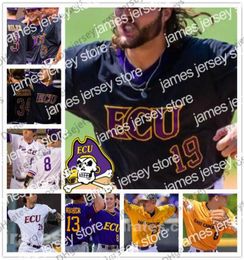 College Baseball porte ECU East Carolina Pirates 14 Jake Agnos 18 Bryant Packard 19 Alec Burleson 42 Spencer Brickhouse Purple Wh7178415