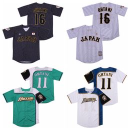 College Baseball Wears Japan 16 Shohei Ohtani Jersey 11 Hommes Baseball Hokkaido Nippon Ham Fighters All Stitched Pinstripe Cool Base Whte Vert Noir Couleur de l'équipe