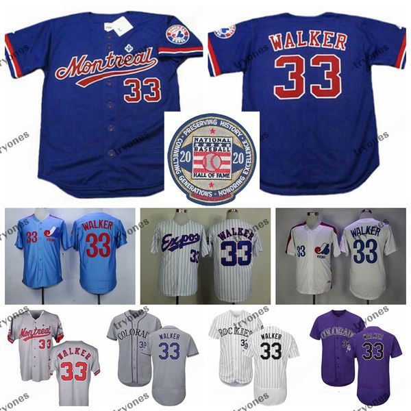 College Baseball Wears Mens Vintage 2020 Hall Of Fame Montreal Expos Larry Walker Baseball Jerseys Cheap White Blue # 33 Larry Walker Mens Stitched Shirts