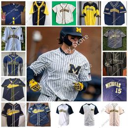 College honkbal draagt ​​NCAA op maat gemaakte college Michigan Wolverines honkbal jersey Jordo Rogers Logan Wood 20 Willie Weiss Casey Buckley Jack Van Remortel