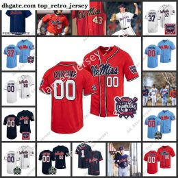 College Baseball porte un maillot de baseball cousu sur mesure NCAA Ole Miss Rebels Matt Parenteau Harris Drew McDaniel Max Cioffi Josh Mal