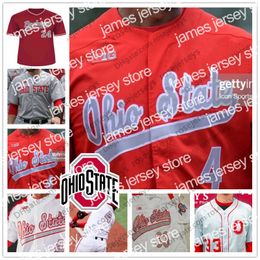 College Baseball porte NCAA Ohio State Buckeyes 2019 Baseball # 4 Noah McGowan 8 Noah West 17 Seth Kinker 30 Garrett Burhenn Gris Blanc Rouge Maillots S-4XL