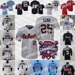 College honkbal draagt ​​nieuwe honkbal jerseys 2022 World Series Champions WS Ole Miss Jersey NCAA Baseball College Tim Elko Lance Lynn Knox Loposer TJ McCants Harris