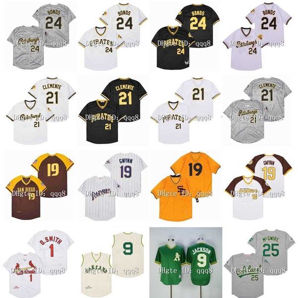 College Baseball Wears Retro 9 Reggie Jackson Jersey 24 Barry Bonds 21 Roberto Clemente 19 Tony Gwynn Mark 25 McGwire 1 Ozzie Smith Vintage Throwback Baseball