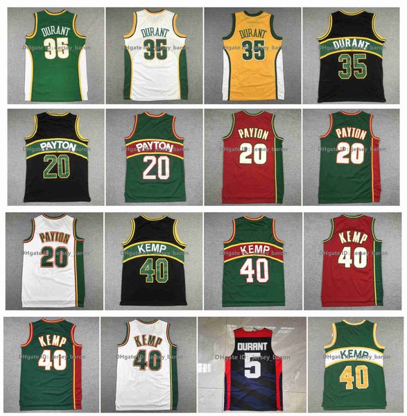 College Baseball Wears Retro Sonic Kevin Durant Basketball Jersey Gary Payton Shawn Kemp Team USA Vert Rouge Blanc Noir Taille S-XXL