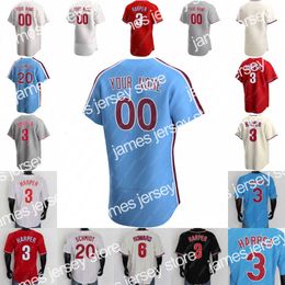 College Baseball draagt Rhys Hoskins-shirt Bryce 3 Harper Bryson Stott Aaron Nola Didi Gregorius J. T. Realmuto Alec Bohm Kyle Schwarber Jean Segura Zack Wheeler