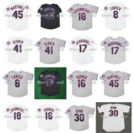 College Baseball draagt ​​Vintage 1986 Baseball Jersey 8 Gary Carter 41 Tom Seaver 18 Darryl Strawberry 30 Nolan Ryan 17 Darryl Strawberry 16 Gooden 45 Pedro Martinez