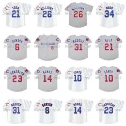 College Baseball draagt vintage honkbalshirts uit 1992 Greg 31 Maddux 21 Sammy Sosa 23 Ryne Sandberg 8 Andre Dawson 14 Ernie Banks 10 Ron Sant