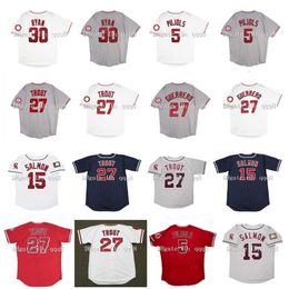 College Baseball Wears Vintage 1994 Californie Mike Trout Jersey 15 Tim Salmon 30 Nolan Ryan 5 Albert Pujols 27 Vladimir Guerrero Rouge Blanc Gris Baseball Maillots