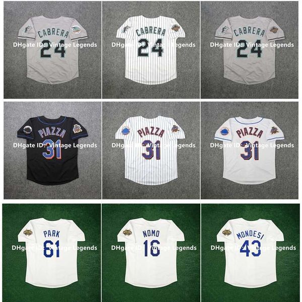 College Baseball porte un maillot de baseball vintage 1996 Raul Mondesi Hideo Nomo Chan Ho Park Miguel Cabrera 2004 2007 World Series Mike 31 Piazza Blanc Gris Taille