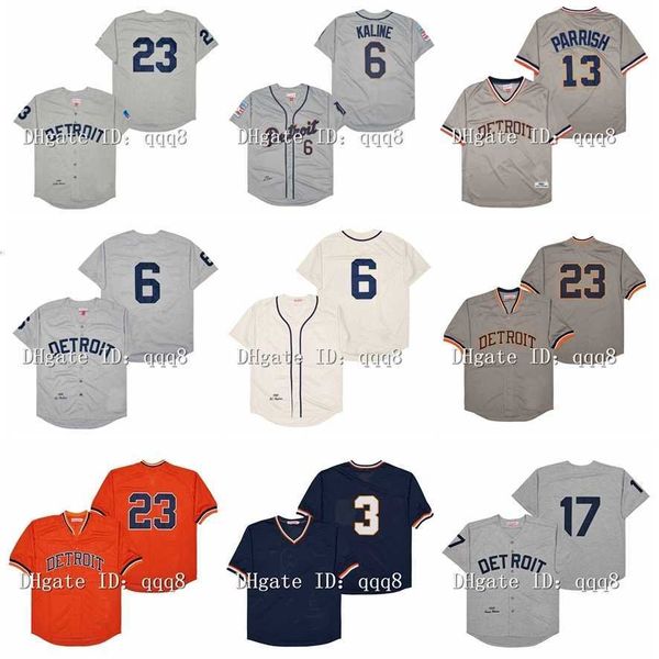 College Baseball porte des maillots de baseball vintage Detroit 23 Kirk Gibson 6 Al Kaline 3 Alan Trammell 13 Lance Parrish Denny McClain Retro Throwback Jersey Taille