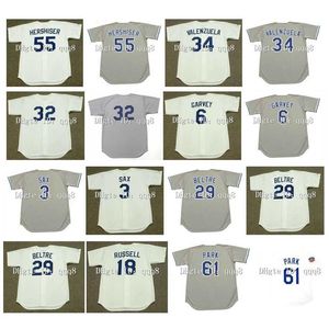 College Baseball Wears Vintage LA Jerseys 55 OREL HERSHISER 34 Fernando Valenzuela 32 Sandy Koufax 6 STEVE GARVEY 23 KIRK GIBSON 16 HIDEO NOMO Blanc Gris Baseball