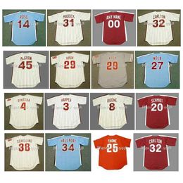 College Baseball Wears Vintage PETE ROSE Maillots JUAN SAMUEL Steve Carlton JOHN KRUK DARREN DAULTON ROY HALLADAY TUG McGRAW CHASE UTLEY BOB UECKER AARON NOLA