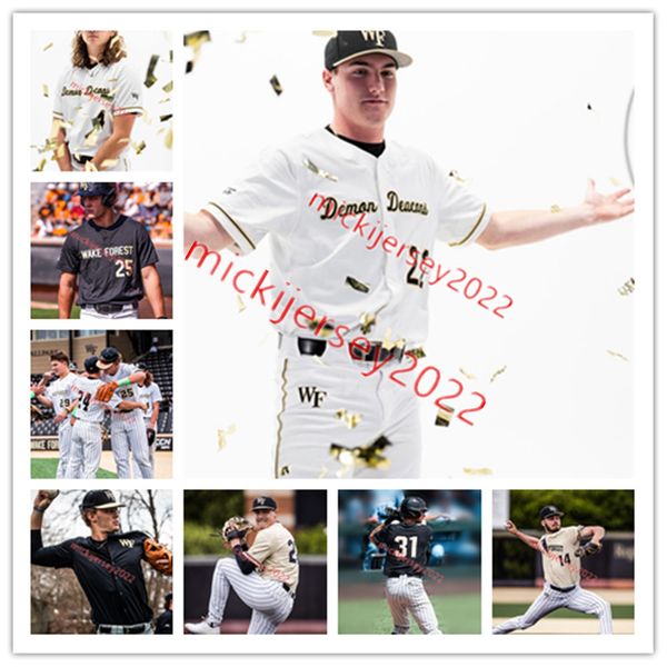 Le baseball universitaire porte un maillot de baseball Wake Forest Demon Deacons cousu sur mesure Camden Minacci James Broderick Tommy Hawke Danny Corona Pierce Bennett Wake Fores