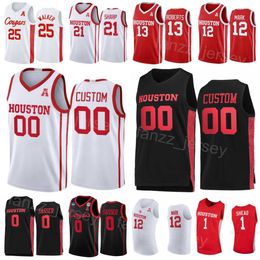 College Basketball 0 Marcus Sasser Jerseys Houston Cougars 25 Jarace Walker 13 Jwan Roberts 12 Tramon Mark 1 Jamal Shead 21 Emanuel Sharp University Borduurwerk NCAA