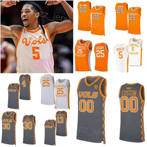 Baloncesto universitario 25 Santiago Vescovi Jerseys Tennessee Voluntarios 5 Zakai Zeigler 13 Olivier Nkamhoua 30 James 2 Julian Phillips 4 Tyreke Key Stitched Team NCAA