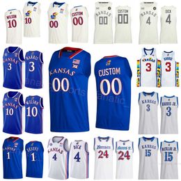 College Basketball 4 Gradey Dick Jerseys Kansas Jayhawks 15 Kevin McCullar Jr 24 K.J Adams Jr 3 Dajuan Harris Jr 1 Joseph Yesufu 10 Jalen Wilson Cousu Bleu Blanc NCAA