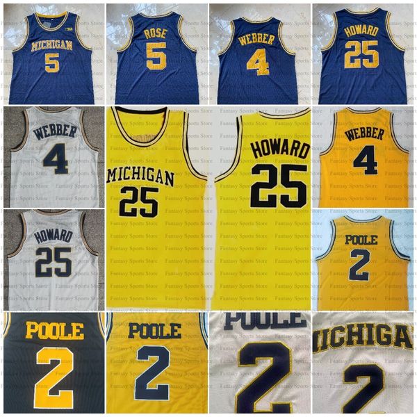 Michigan Wolverines College Basketball Jersey Jalen Juwan Rose 25 Howard Rice Jorda Poole Bleu Blanc Cousu Maillots Pour Hommes