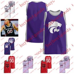 College Basketball porte un maillot personnalisé 2023 des Wildcats de l'État du Kansas de la NCAA 25 Ismael Massoud 35 Nae'Qwan Tomlin 43 Peyton Ackerman 32 Dean Wade Maillots cousus