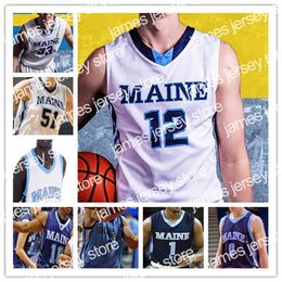 College Basketball porte des maillots de basket-ball noirs personnalisés du Maine College Vukasin Masic Stephane Ingo LeChaun DuHart Chris Efretuei Adefolalrin Adetogun Maks Klanj