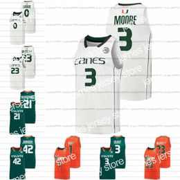 Le basketball universitaire porte un maillot Miami Hurricanes personnalisé Basketball universitaire NCAA Charlie Moore McGusty Durand Scott Reggie Johnson Isaiah Wong Shane Larkin Grant