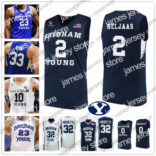 Baloncesto universitario viste personalizado NCAA BYU Cougars 2020 Baloncesto 23 Yoeli Childs 32 Matt Haarms 33 Dalton Nixon Hombres Jóvenes Niños Negro Blanco Azul Jersey S-4XL