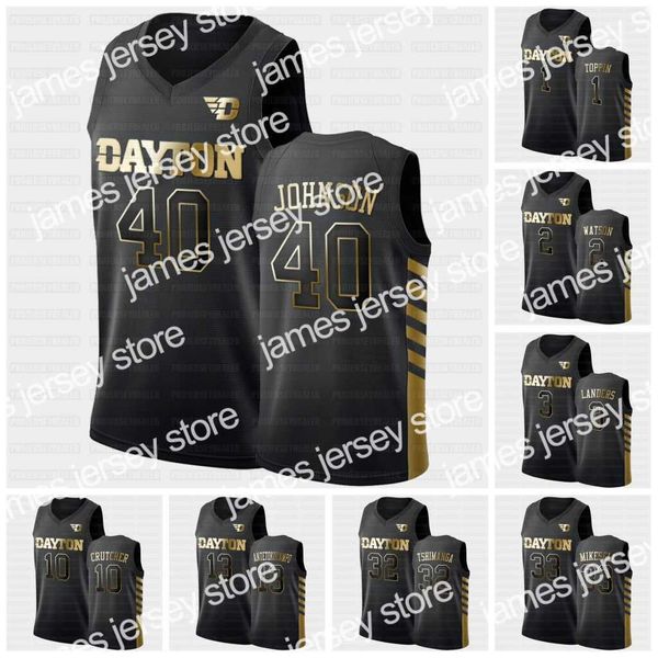 Le basket-ball universitaire porte Dayton Flyers NCAA Black Golden Edition Jersey 0 Rodney Chatman 1 Obi Toppin Watson Landers Crutcher Antetokounmpo Tshimanga Mikesell Coh