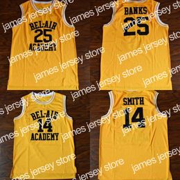 Le basket-ball universitaire porte chaud Will Smith # 14 Bel-Air Academy Basketball Carlton Banks # 25 Bel-Air Academy Movie Basketball Jersey Hommes