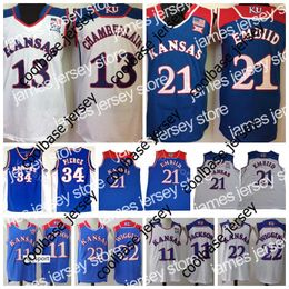 El baloncesto universitario usa Kansas Jayhawks Wilt Chamberlain Jersey 13 Hombres College Joel Embiid 21 Paul Pierce 34 Andrew Wiggins 22 Josh Jackson