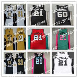 College Basketball Wears Man Tim 21 Duncan Wake Forest College Basketball Maillots Cousus Rose Rouge Vert Jaune Noir Blanc Vintage David 50 Robinson Jersey Taille