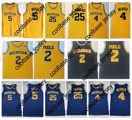 College basketbal draagt ​​heren NCAA Michigan Wolverines College Basketball Jerseys Vintage 4 Chris Webber 5 Jalen Rose 25 JUWAN HOWARD 2