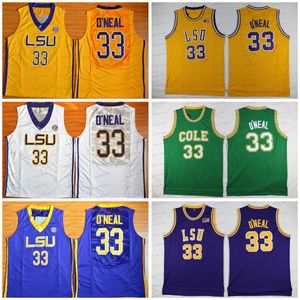 College-Basketball trägt NCAA 33 Shaquille ONeal-Basketballtrikot LSU Tigers 33 Shaq blau weiß gelb Neal White College-Herrentrikots