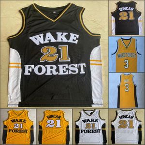 College Basketball Wears NCAA Tim 21 Duncan WakeForest Paul 3 Demon Deacons College Mens Basketball cousu Maillots Blanc Noir Jaune S-2XL