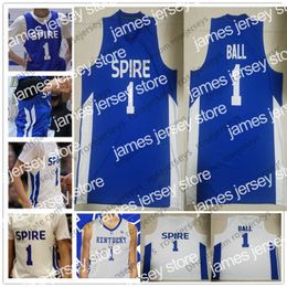 College Basketball Wears Spire Institute # 1 LaMelo Ball High School Basketball sans nom Maillot Blanc Bleu Royal Kentucky Wildcats Hommes Jeunes Femmes Enfants Cousu S-4XL