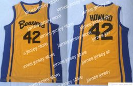 El baloncesto universitario viste camisetas de baloncesto cosidas de la NCAA Teen Wolf Scott College Howard 42 Beacon Beavers Yellow Movie Jersey Camisetas S-2XL