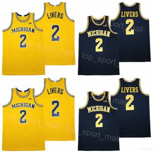 College Basketball Wolverines 2 Isaiah Livers Jerseys Heren University Team Kleur Wit Marineblauw Ademend shirt Puur katoen voor sportfans Pullover Maat S-XXXL