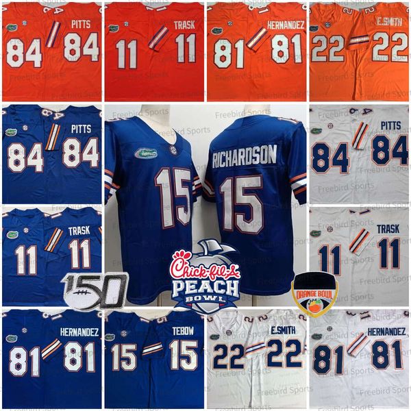 College Florida Gators 15 Tim Tebow Jersey Richardson Emmitt Smith 81 Aaron Hernandez Kyle Trask 84 Kyle Pitts Maillots de football Orange Navy 150th Orange Peach Patch