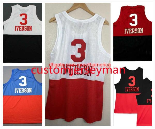 College Georgetown Basketball Allen 3 Iverson Jerseys divisés de haut en bas Blanc Rouge Bleu Noir Throwback Mens Ed Jersey Rétro Custom Mad