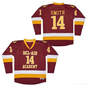 College Hockey Movie 14 Maillots Will Smith BEL AIR The Fresh Prince OF BEL-AIR Team Red Vintage Broderie Université Pour les fans de sport Pull respirant Film HipHop