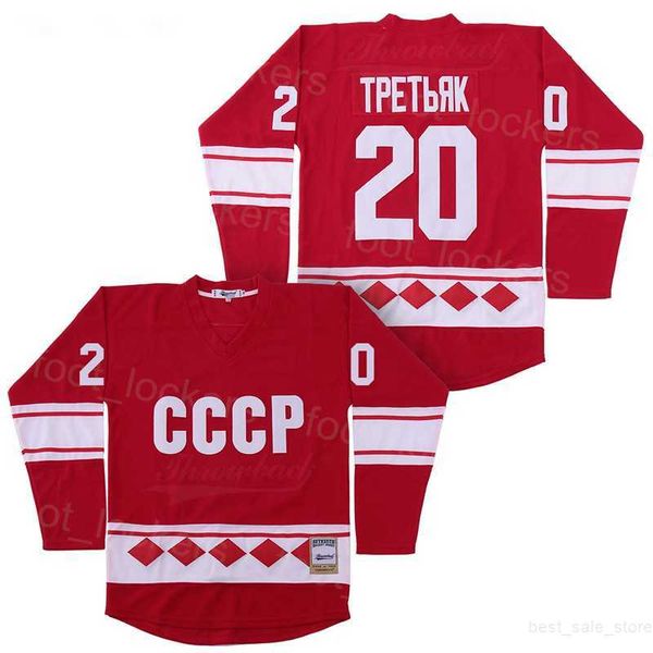 Film de hockey universitaire 1980 URSS CCCP Maillots Russe 20 Vladislav Tretiak Tpetbrk Rétro Toute équipe cousue Rouge Pull Université Lycée Respirant HipHop